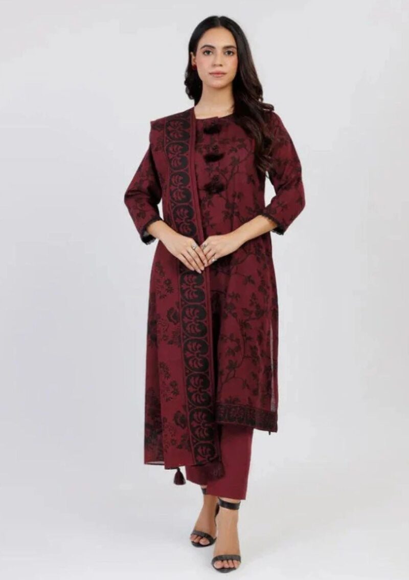 Al Karam Unstitched Fw27.1 Maroon Winter Collection