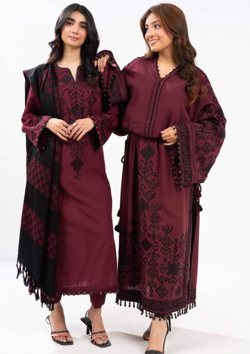 Al Karam Unstitched Fw28 Maroon Winter Collection