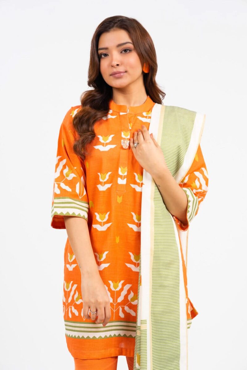 Al Karam Unstitched Fw49.1 Orange Winter Collection