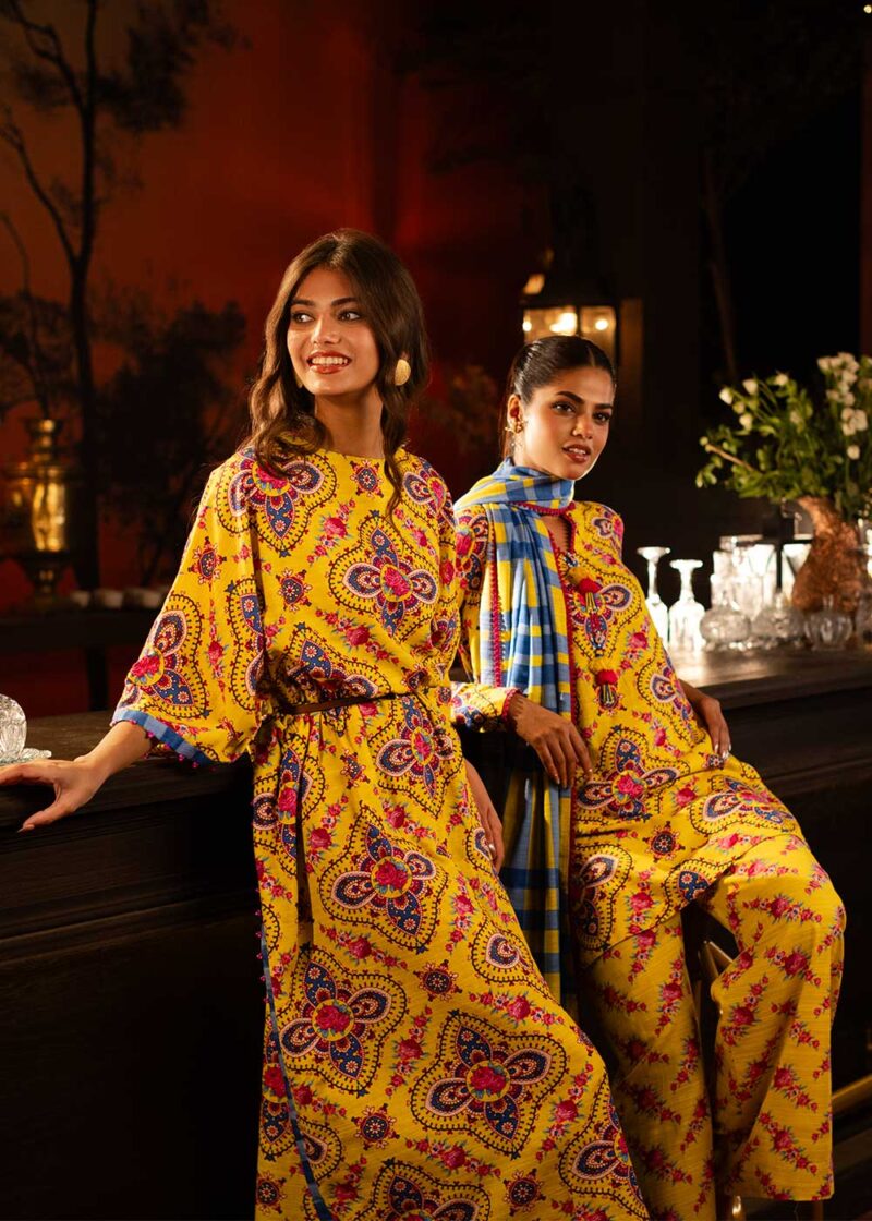 Al Karam Unstitched Fw49 Yellow Winter Collection