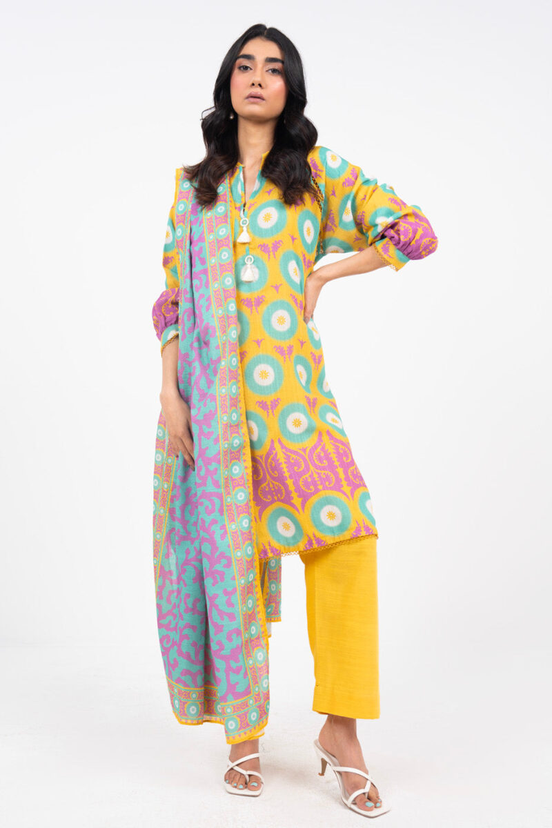 Al Karam Unstitched Fw52 Yellow Winter Collection