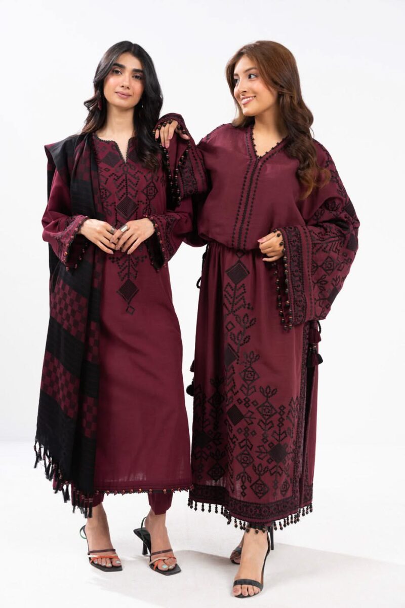 Al Karam Unstitched Fw28 Maroon Winter Collection