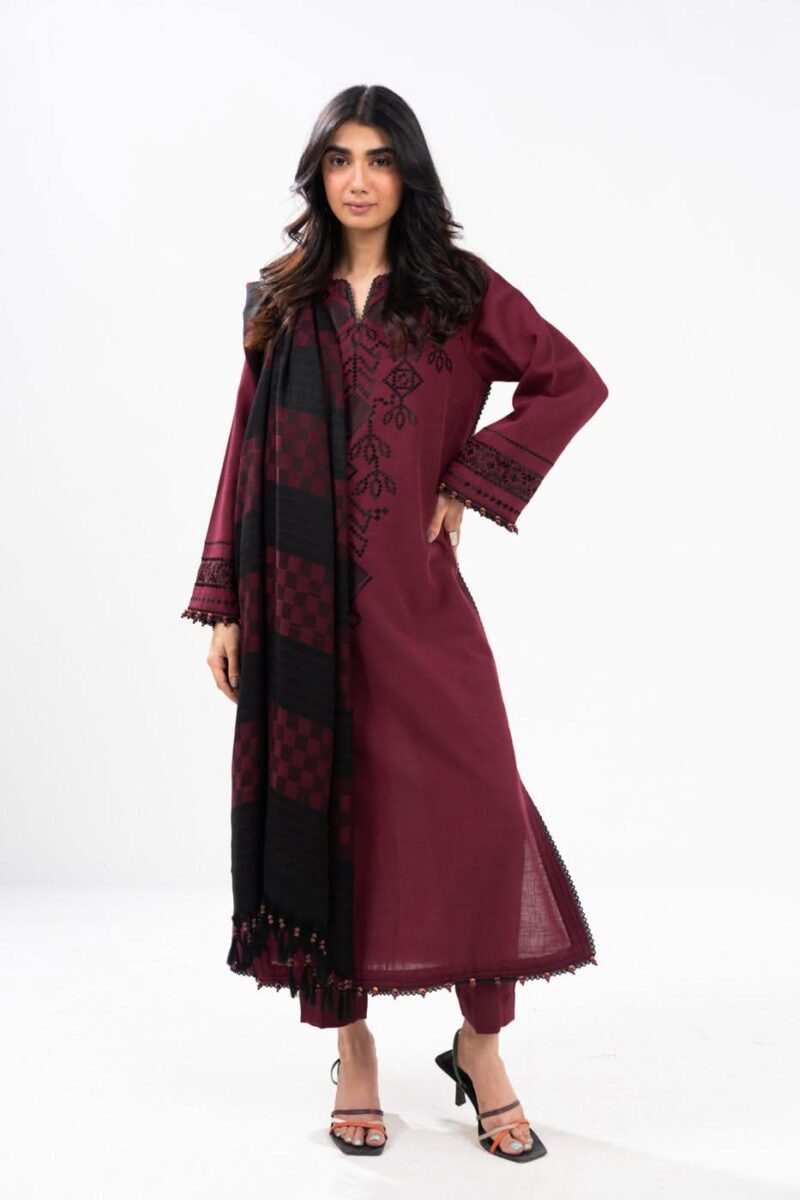 Al Karam Unstitched Fw28 Maroon Winter Collection