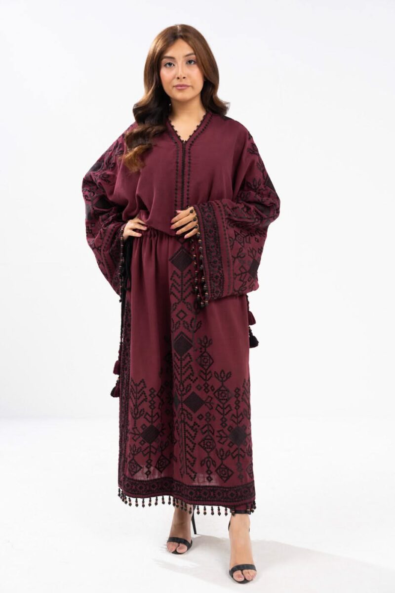 Al Karam Unstitched Fw28 Maroon Winter Collection