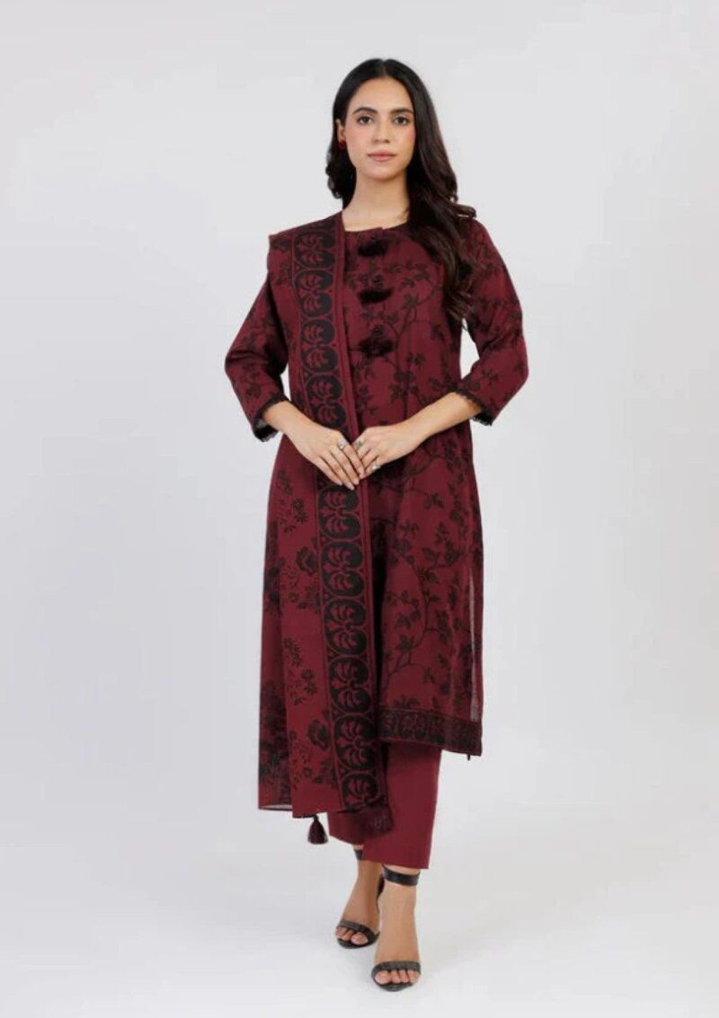 Al Karam Unstitched Fw27.1 Maroon Winter Collection