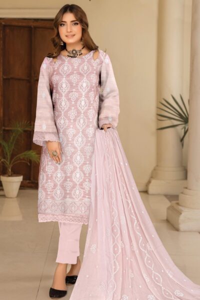 Humdum Premium Embroidered 25 B Pink Lawn