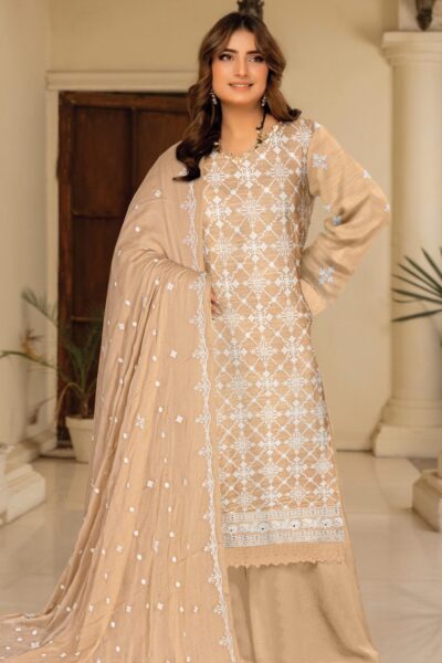 Humdum Premium Embroidered 25 Beige Lawn