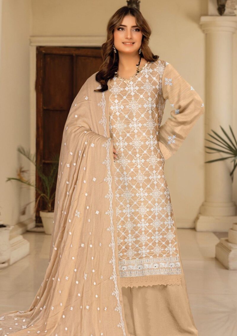 Humdum Premium Embroidered 25 Beige Lawn