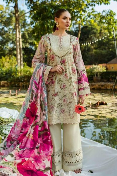 Elaf Premium Print Chikankari 25 Elk 06b Roses & Whites Lawn