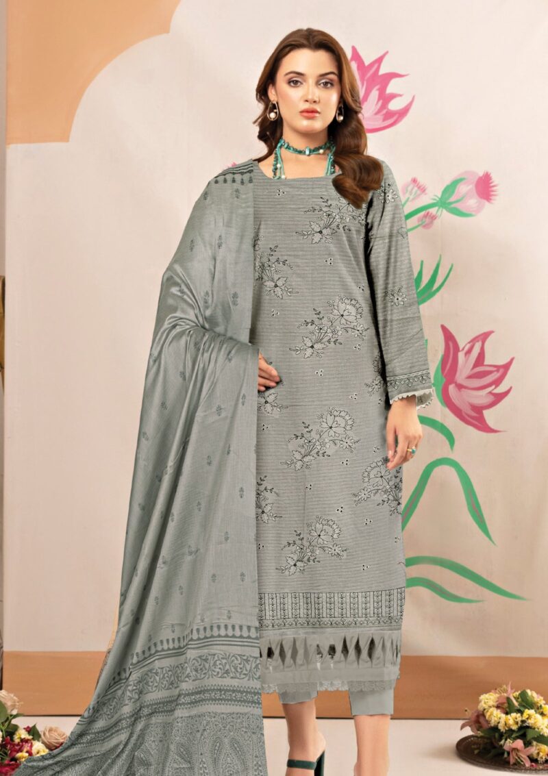 Humdum Embroidered Grey Lawn