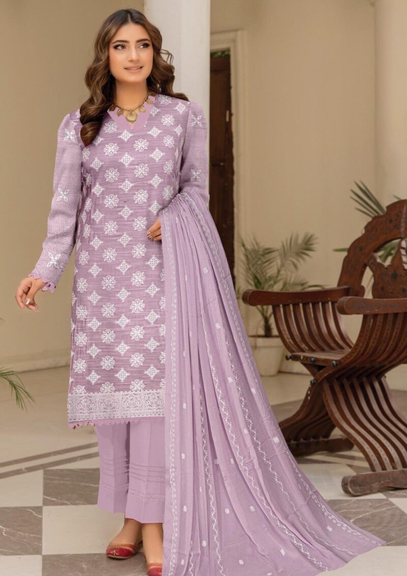 Humdum Premium Embroidered 25 Lilac Lawn