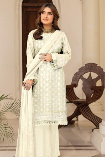 Humdum Premium Embroidered 25 Off White Lawn