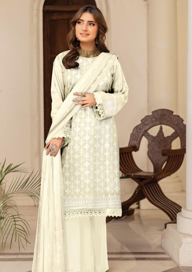 Humdum Premium Embroidered 25 Off White Lawn