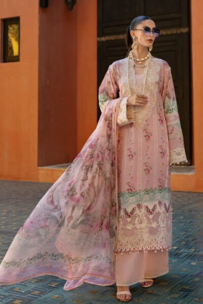 Elaf Premium Signature Embroidered Ets 1b Pink Petal Lawn