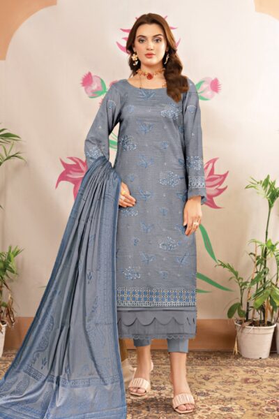 Humdum Embroidered B Grey Lawn