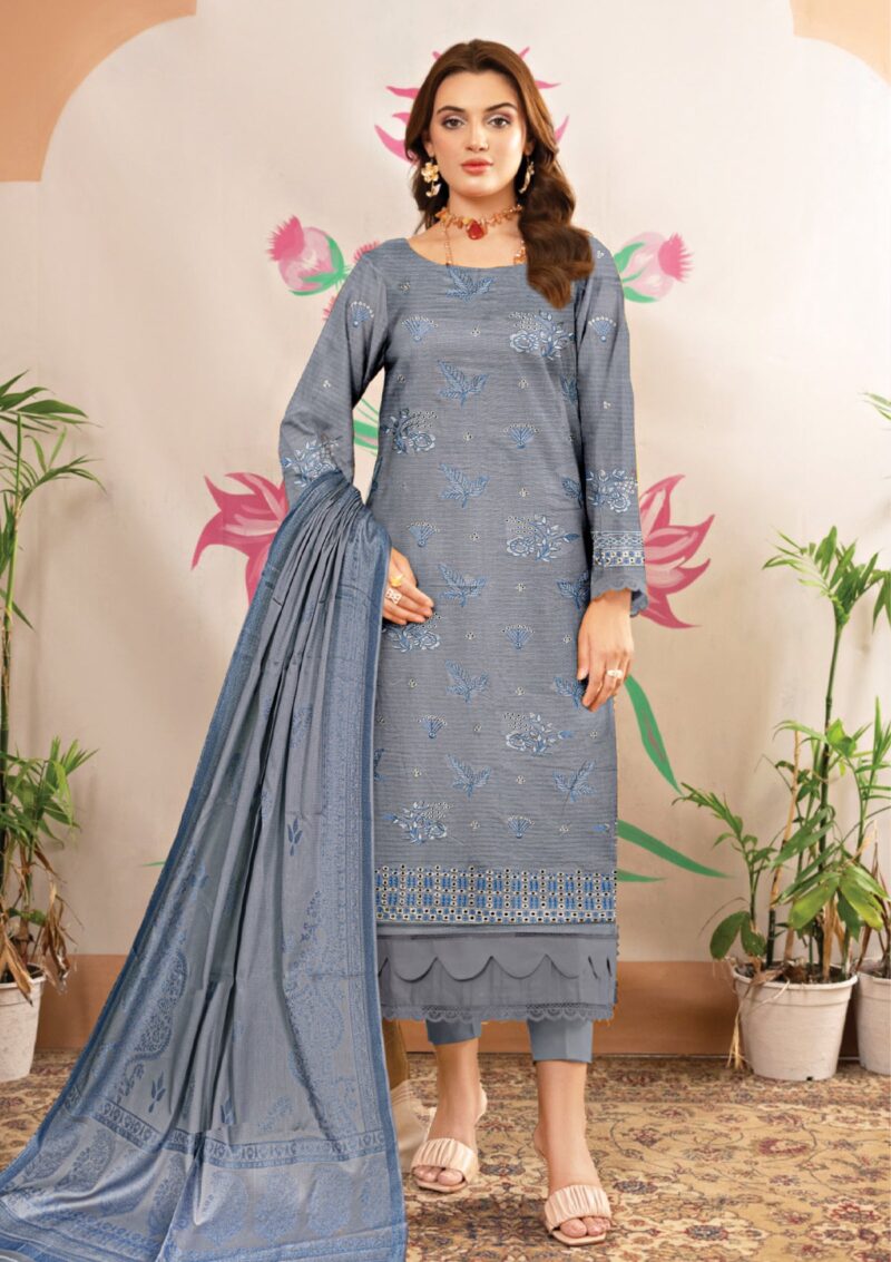 Humdum Embroidered B Grey Lawn