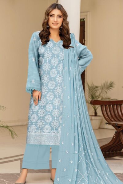 Humdum Premium Embroidered 25 S Blue Lawn