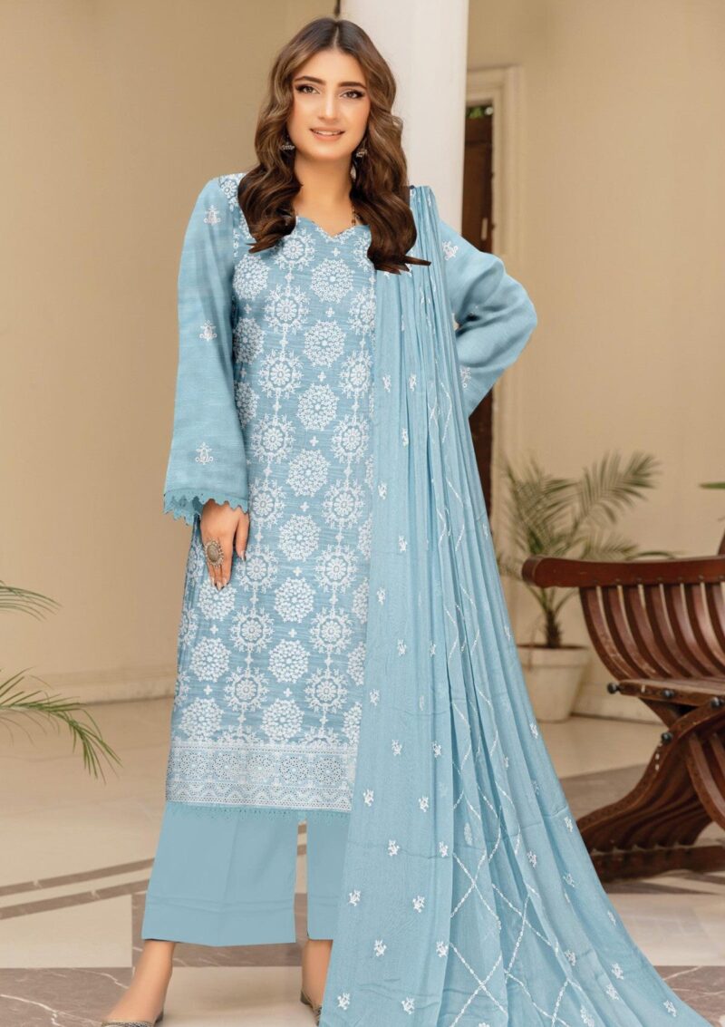 Humdum Premium Embroidered 25 S Blue Lawn