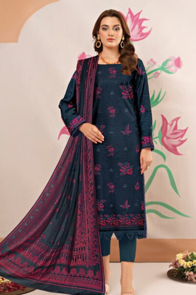 Humdum Embroidered Navy Blue Lawn