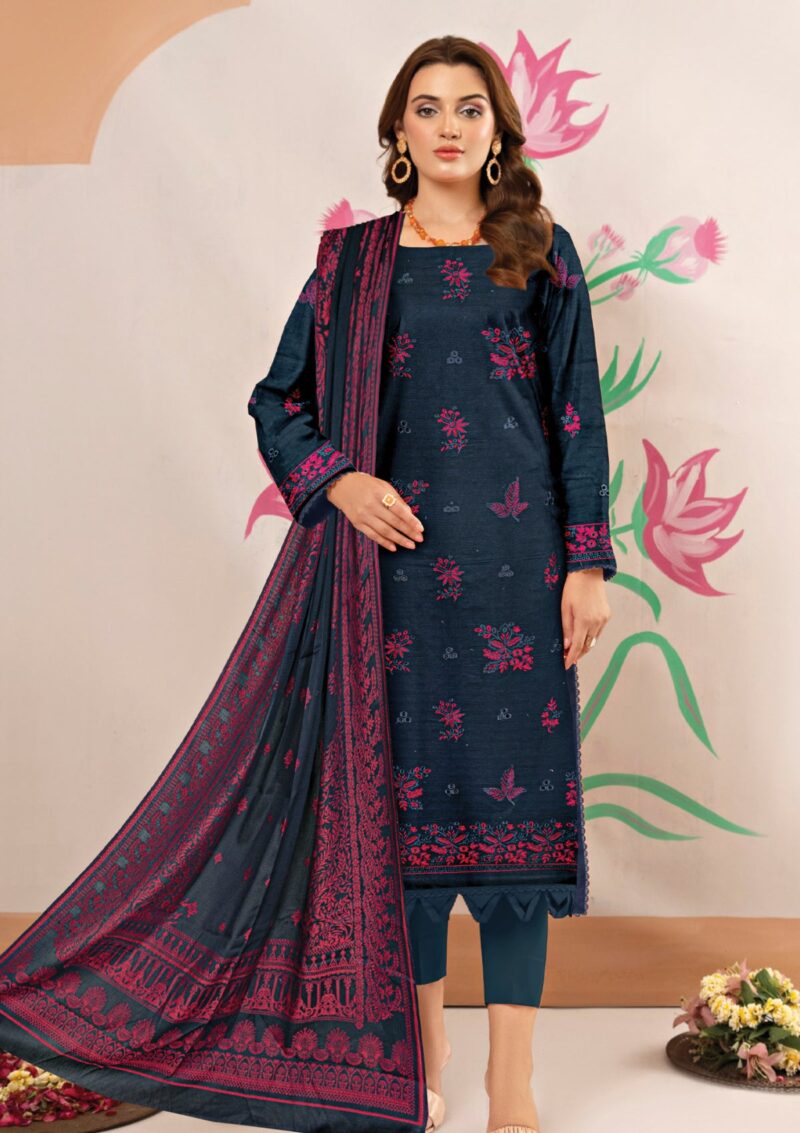 Humdum Embroidered Navy Blue Lawn