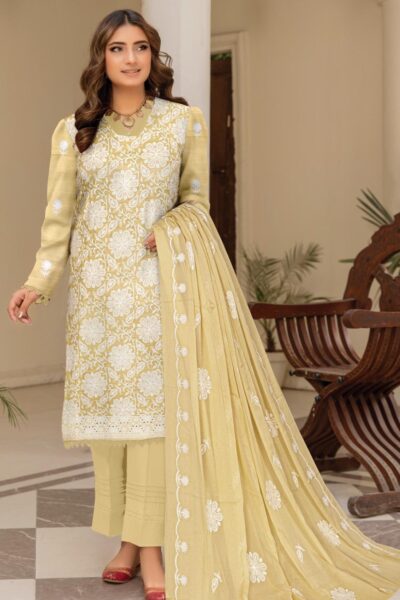 Humdum Premium Embroidered 25 Yellow Lawn