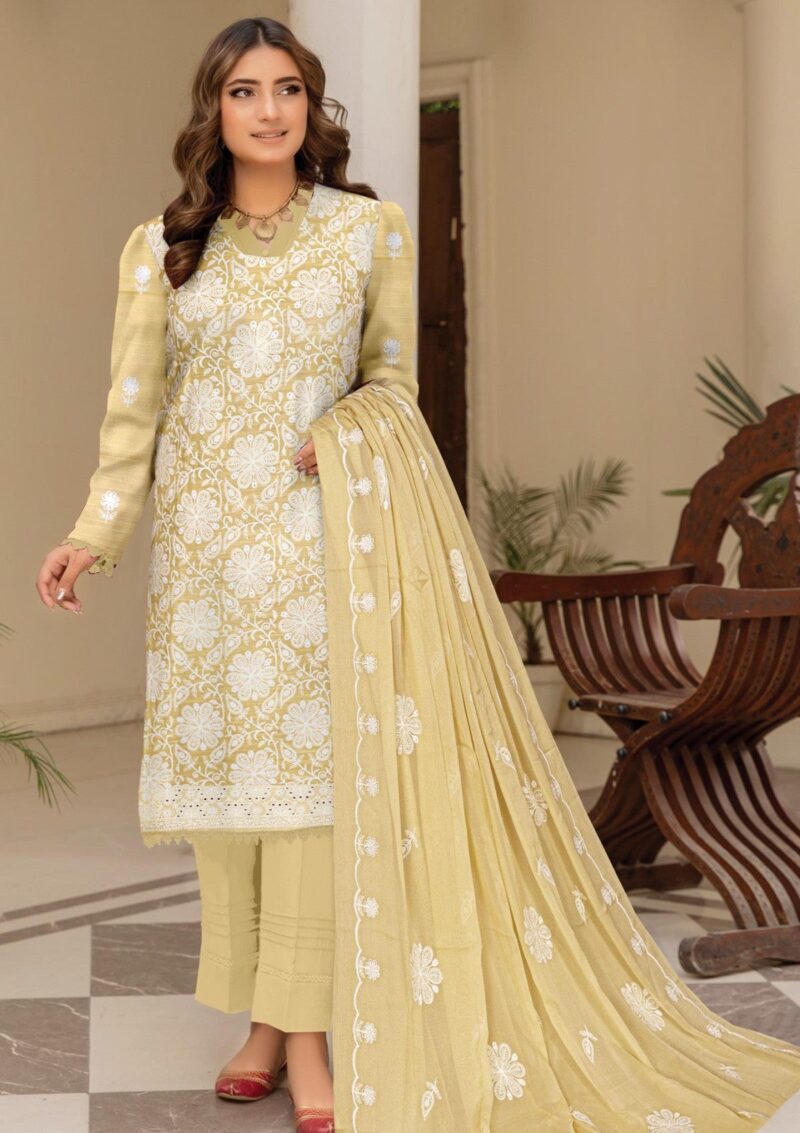 Humdum Premium Embroidered 25 Yellow Lawn