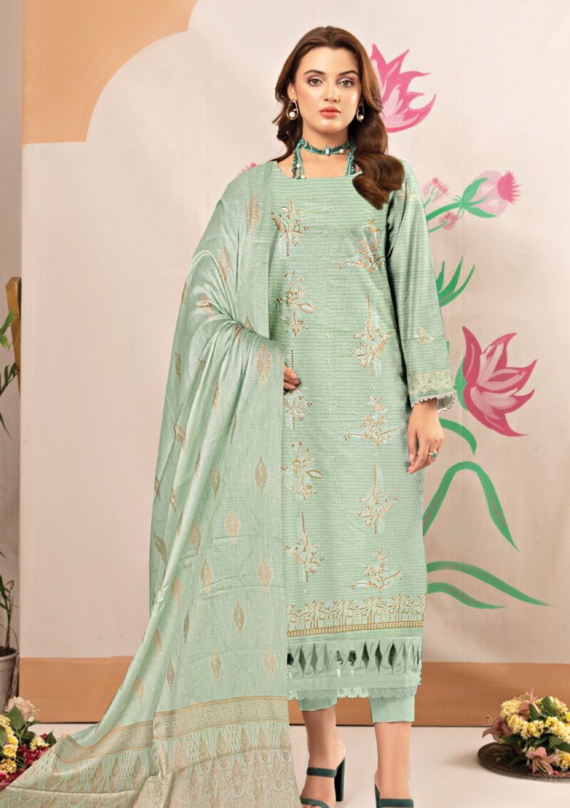 Humdum Embroidered L Green Lawn