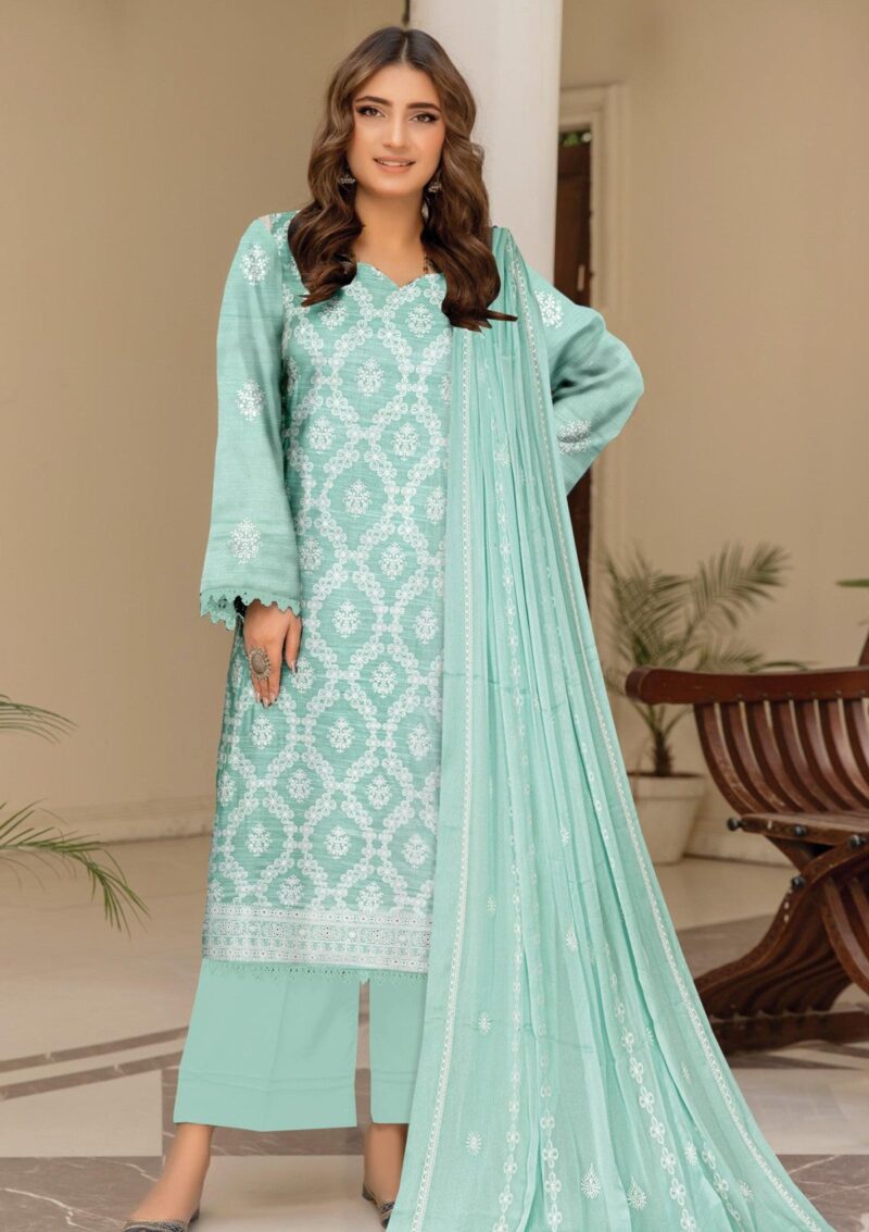 Humdum Premium Embroidered 25 L Ferozi Lawn